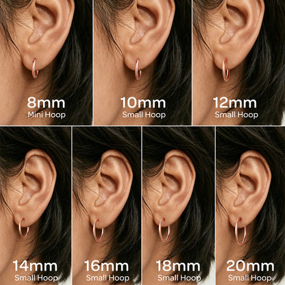 Comparison of hoop earrings in various sizes on a person's ear.