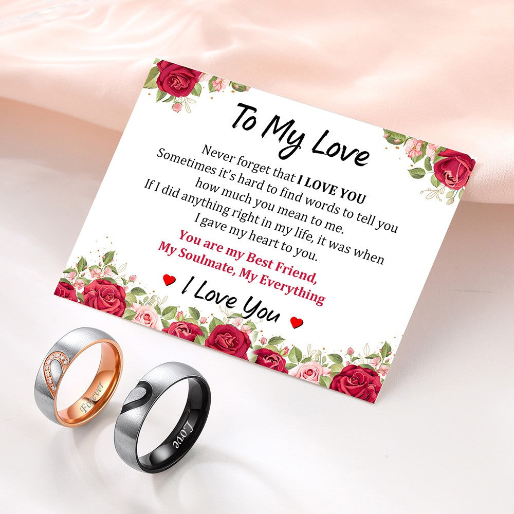 Couples Heart Matching Promise Rings with greeting card