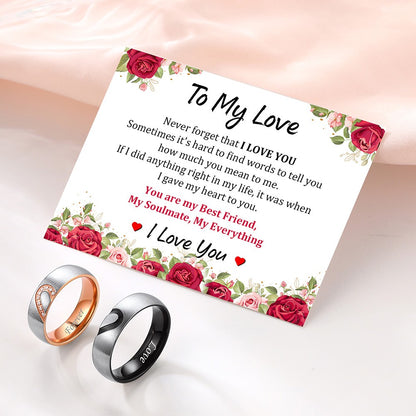 Couples Heart Matching Promise Rings with greeting card