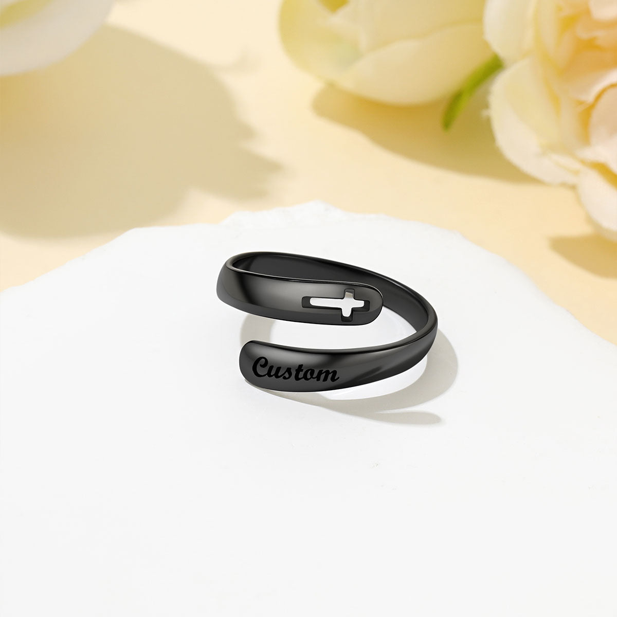  Cross Adjustable Inspirational Ring in black