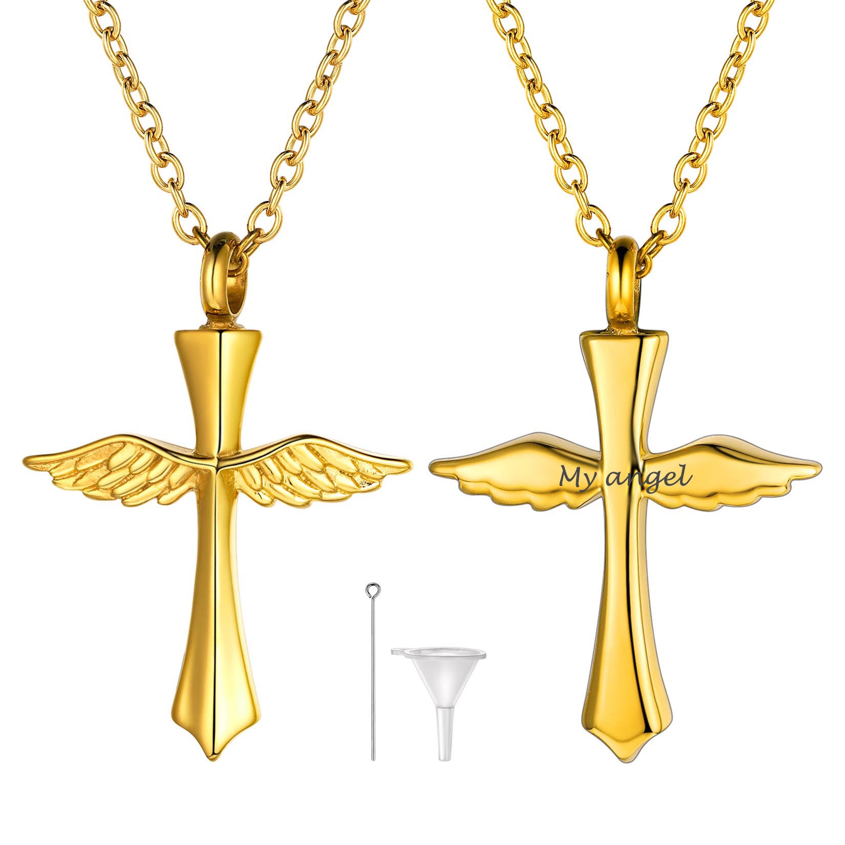 Cross Wing Urn Necklaces, Gold Plated