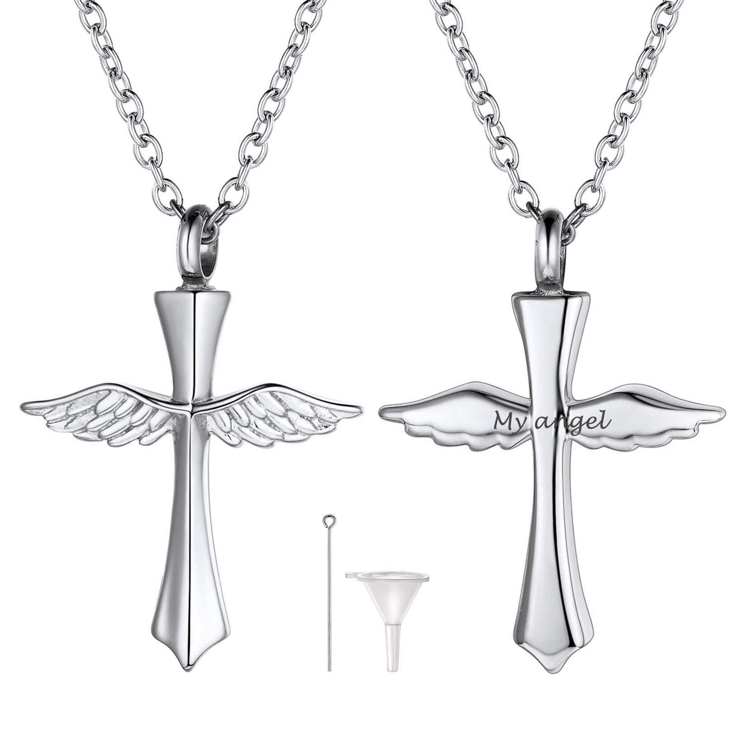 Cross Wing Urn Necklaces, Stainless Steel