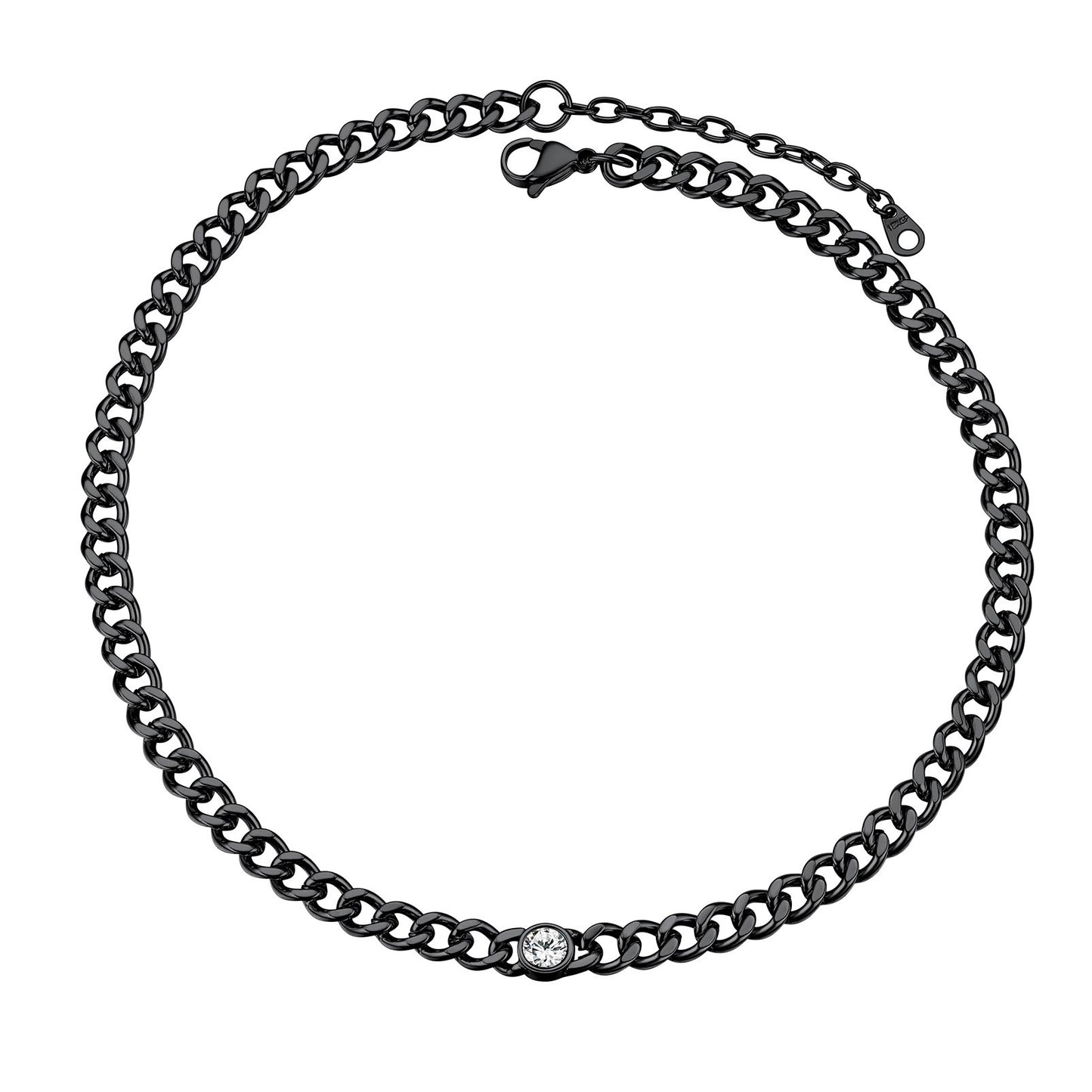 Cuban Chain Choker April Birthstone Necklace Black Plated