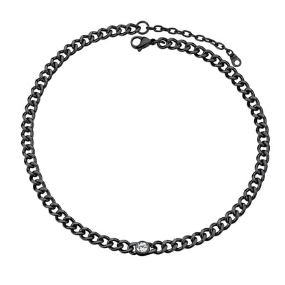 Cuban Chain Choker April Birthstone Necklace Black Plated