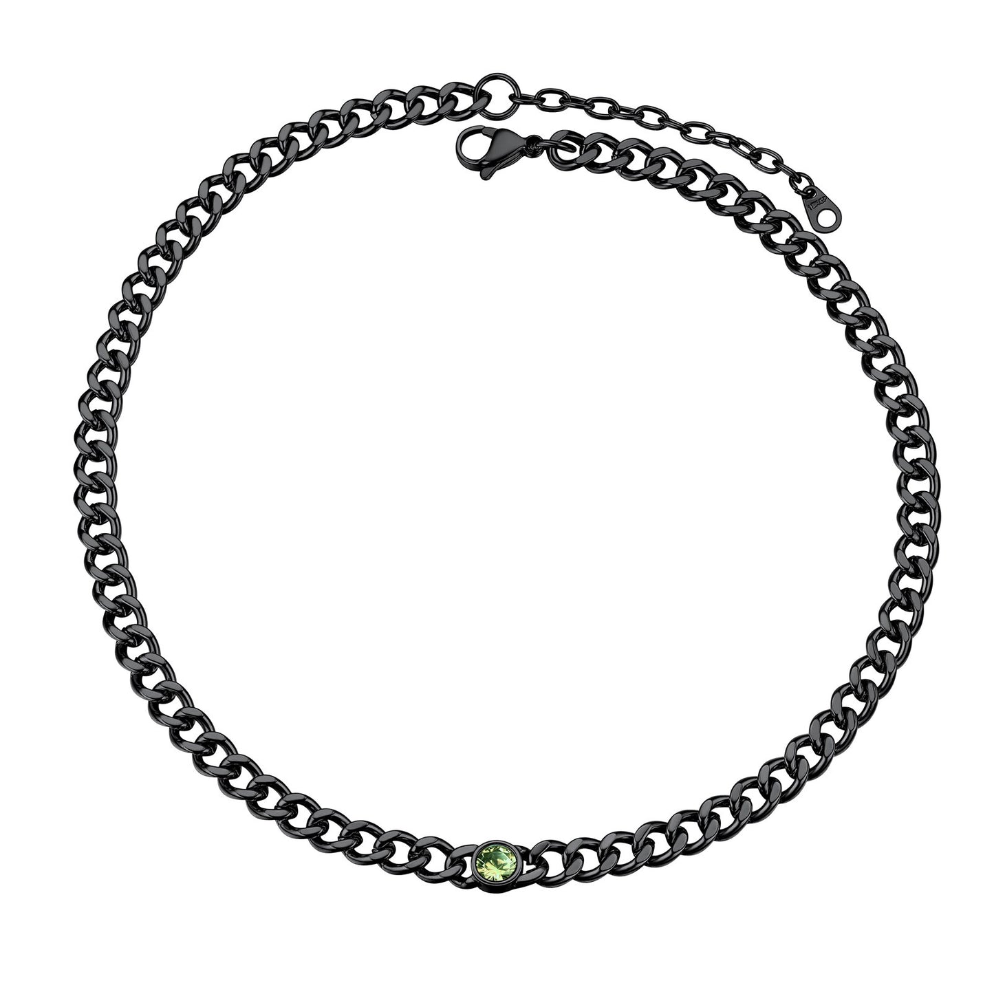 Cuban Chain Choker August Birthstone Necklace Black Plated
