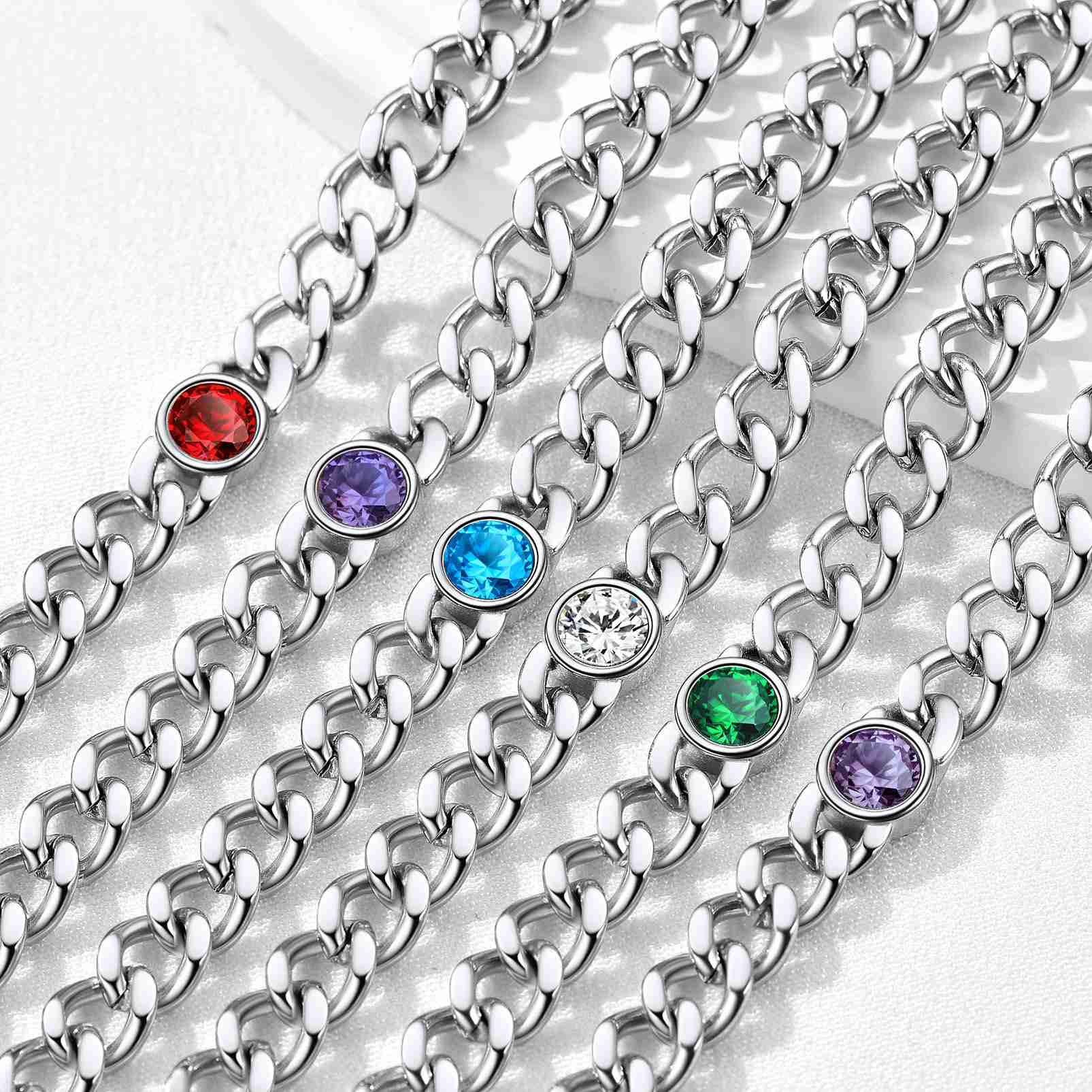 Cuban Chain Choker Birthstone Necklace in stainless steel