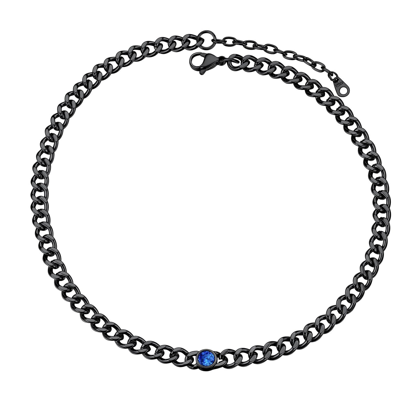 Cuban Chain Choker December Birthstone Necklace Black Plated