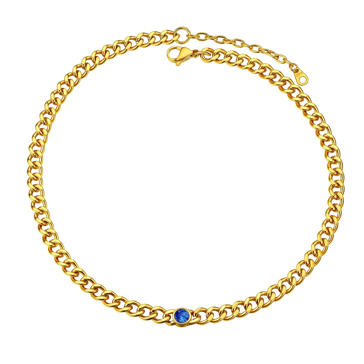 Cuban Chain Choker December Birthstone Necklace Gold Plated