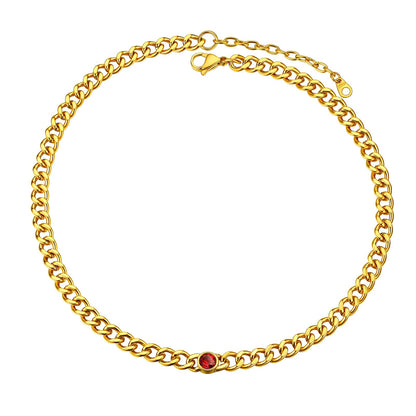 Cuban Chain Choker January Birthstone Necklace Gold Plated