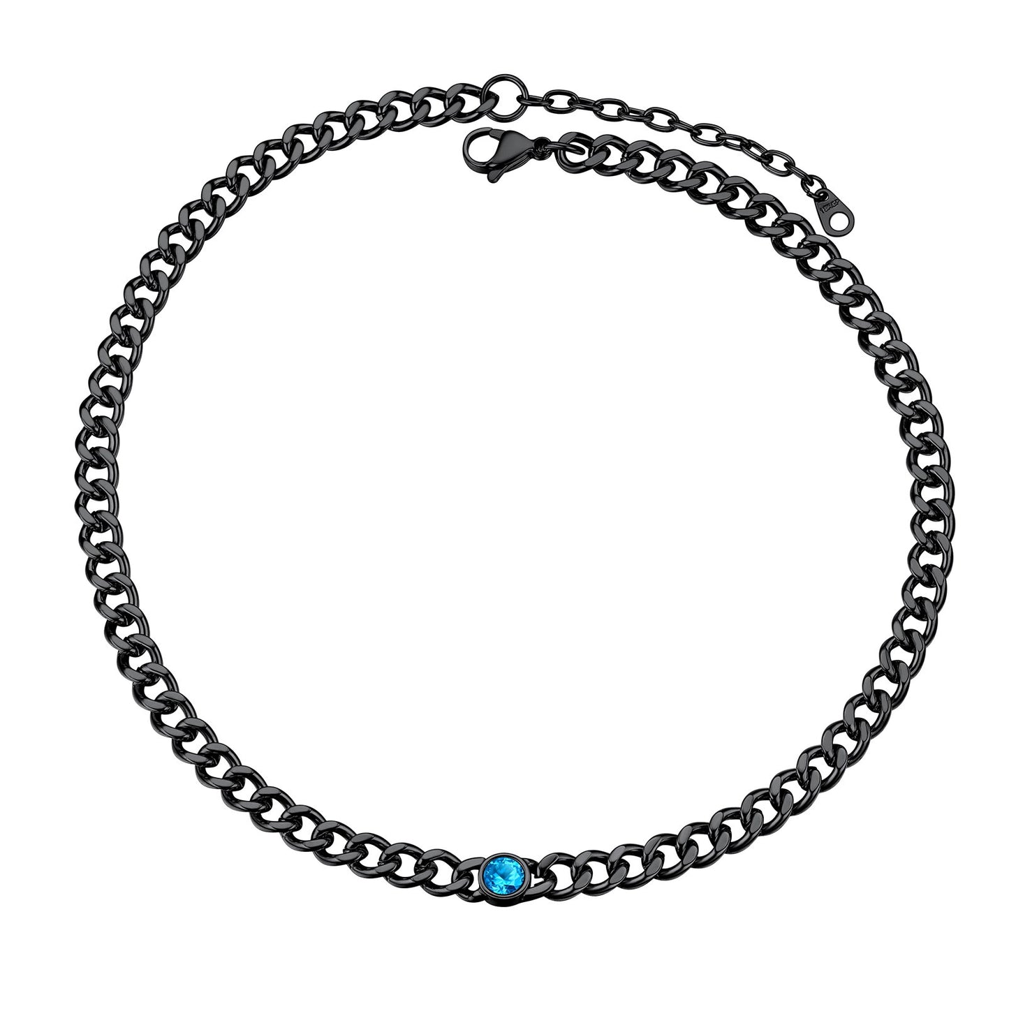 Cuban Chain Choker March Birthstone Necklace Black Plated