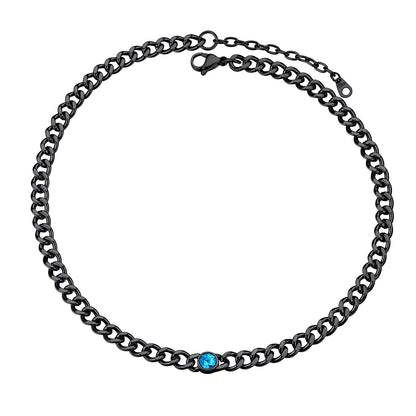 Cuban Chain Choker March Birthstone Necklace Black Plated