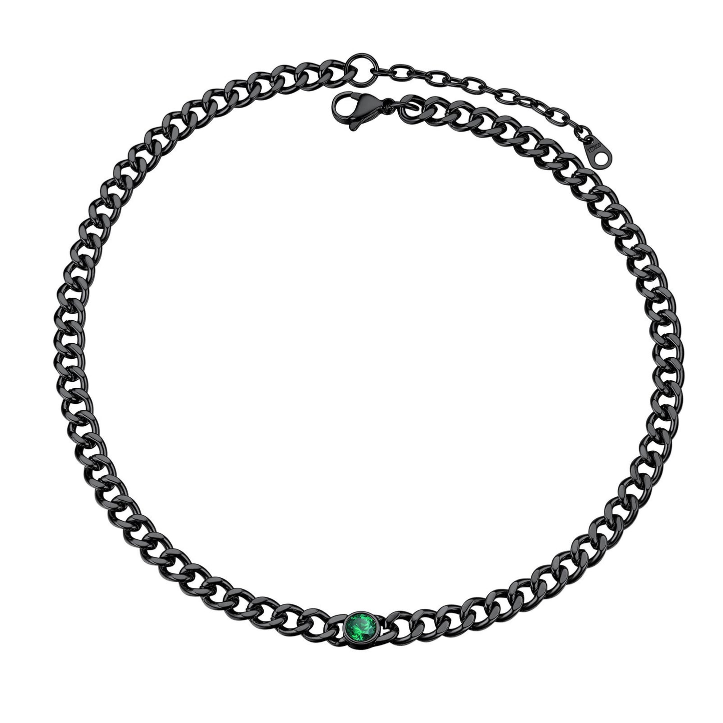 Cuban Chain Choker May Birthstone Necklace Black Plated