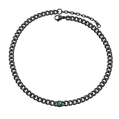 Cuban Chain Choker May Birthstone Necklace Black Plated