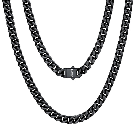 5mm black cuban chain necklace with a visible brand tag on a white background