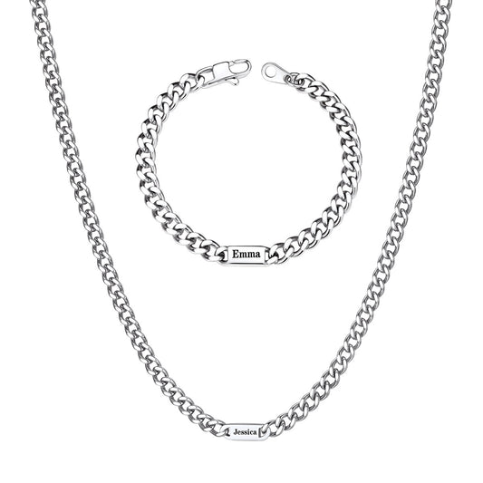 Cuban Chain Necklace Bracelet Set 5mm 1 name