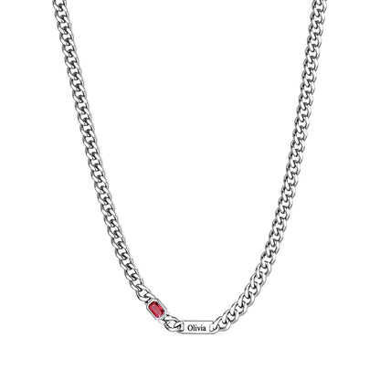 Cuban Chain Necklace with 1 Birthstone