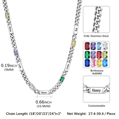 Cuban Chain Necklace with Birthstone Dimension, Durable