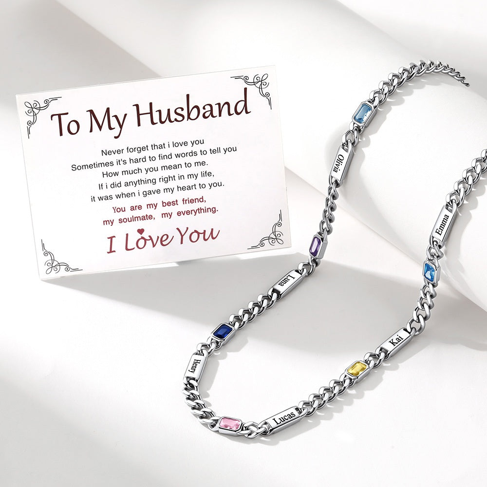 Cuban Chain Necklace with Birthstone with greeting card