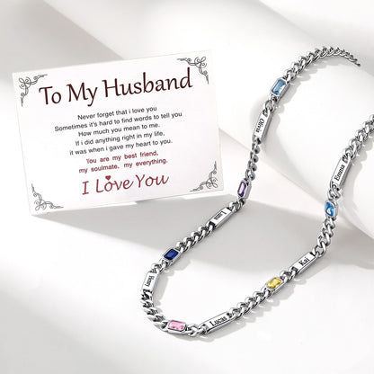 Cuban Chain Necklace with Birthstone with greeting card
