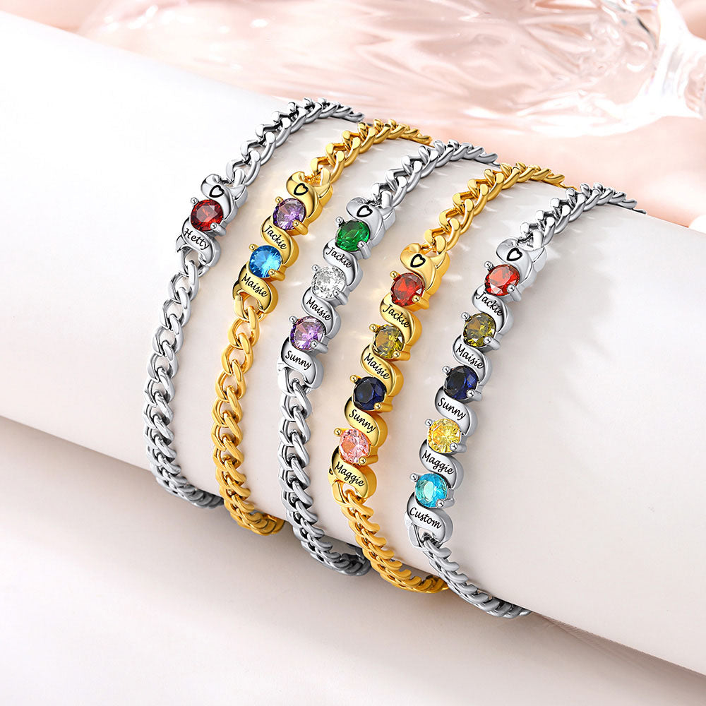 Cuban Family Birthstone Bracelet