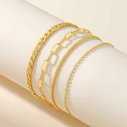 Cuban Figaro Paperclip Link Anklet Set 