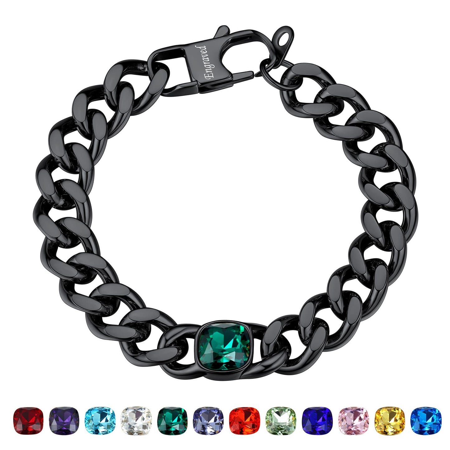  Cuban Link Birthstone Bracele in Black Plated