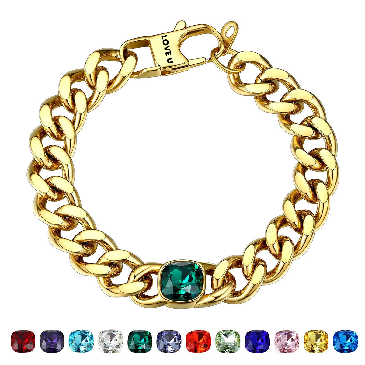 Cuban Link Birthstone Bracele in Gold Plated