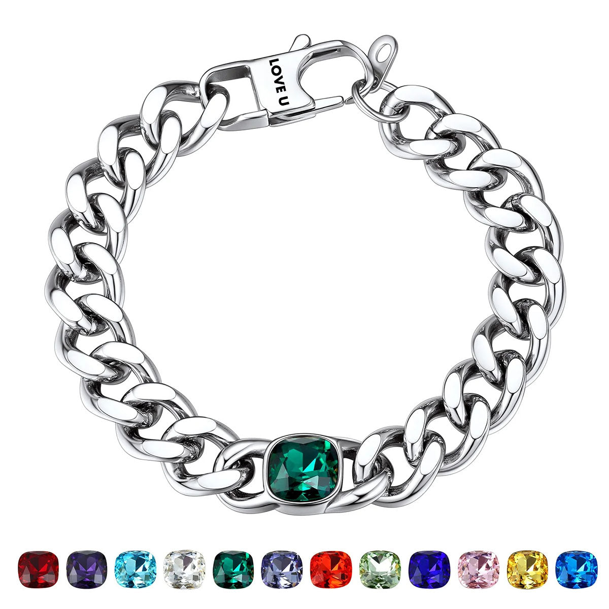 Cuban Link Birthstone Bracelet For Men Women