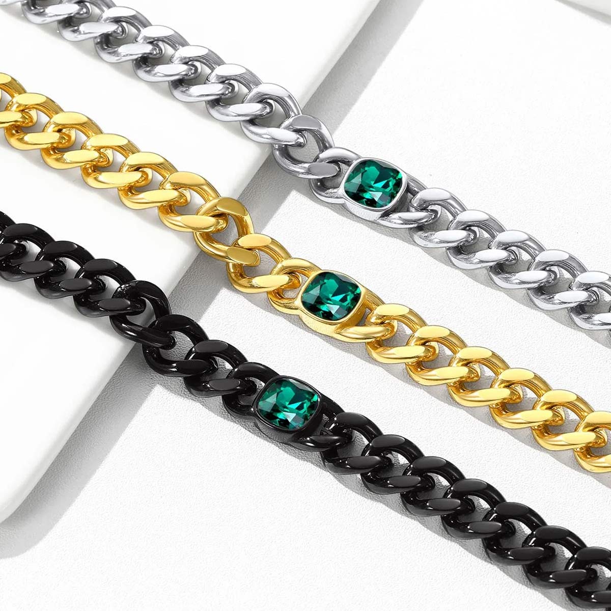  Cuban Link Birthstone Bracelet in Different Color
