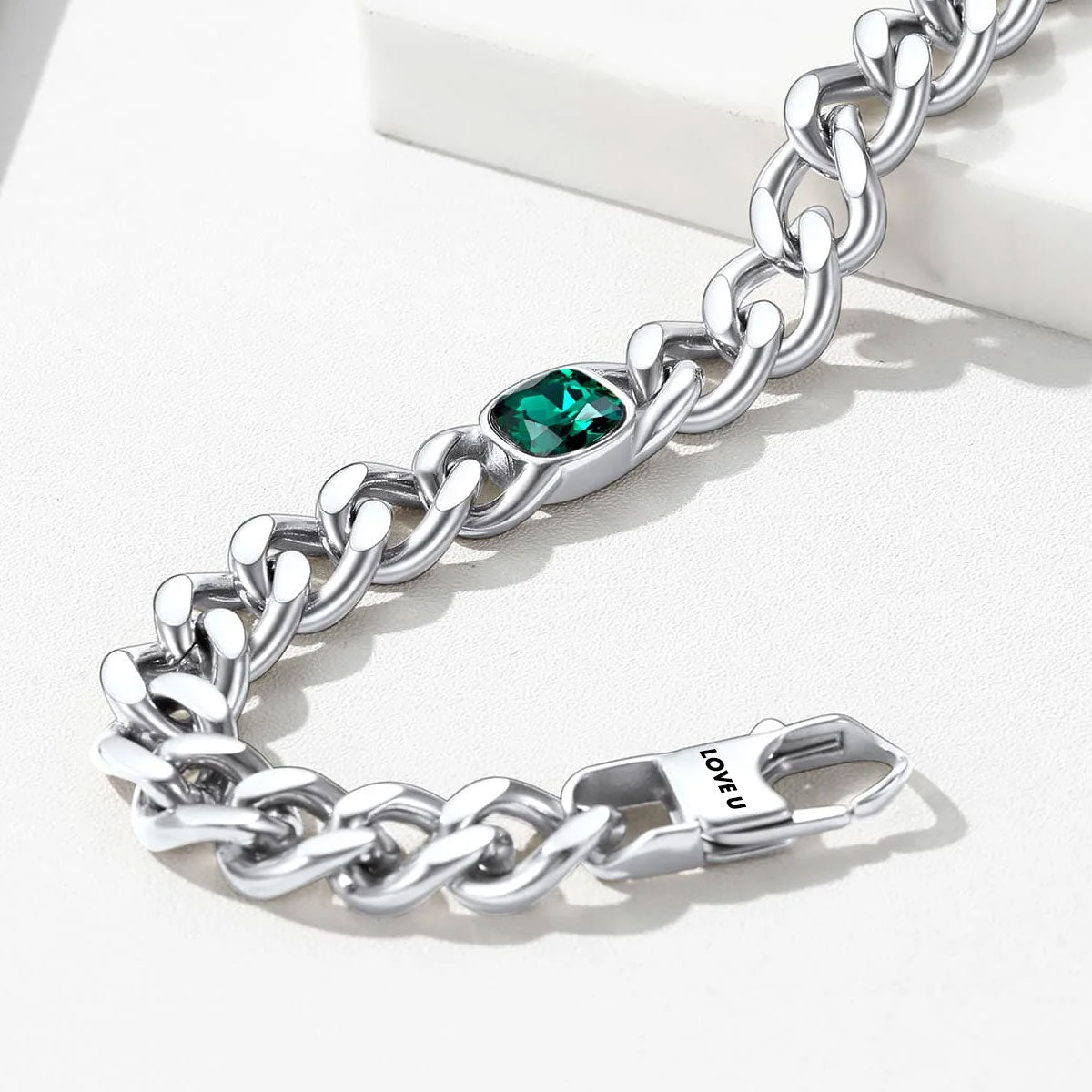  Cuban Link Birthstone Bracelet in Stainless Steel