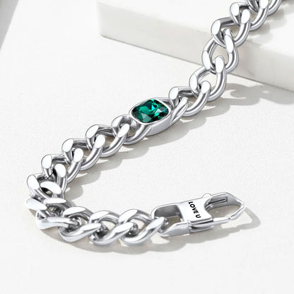 Cuban Link Birthstone Bracelet in Stainless Steel