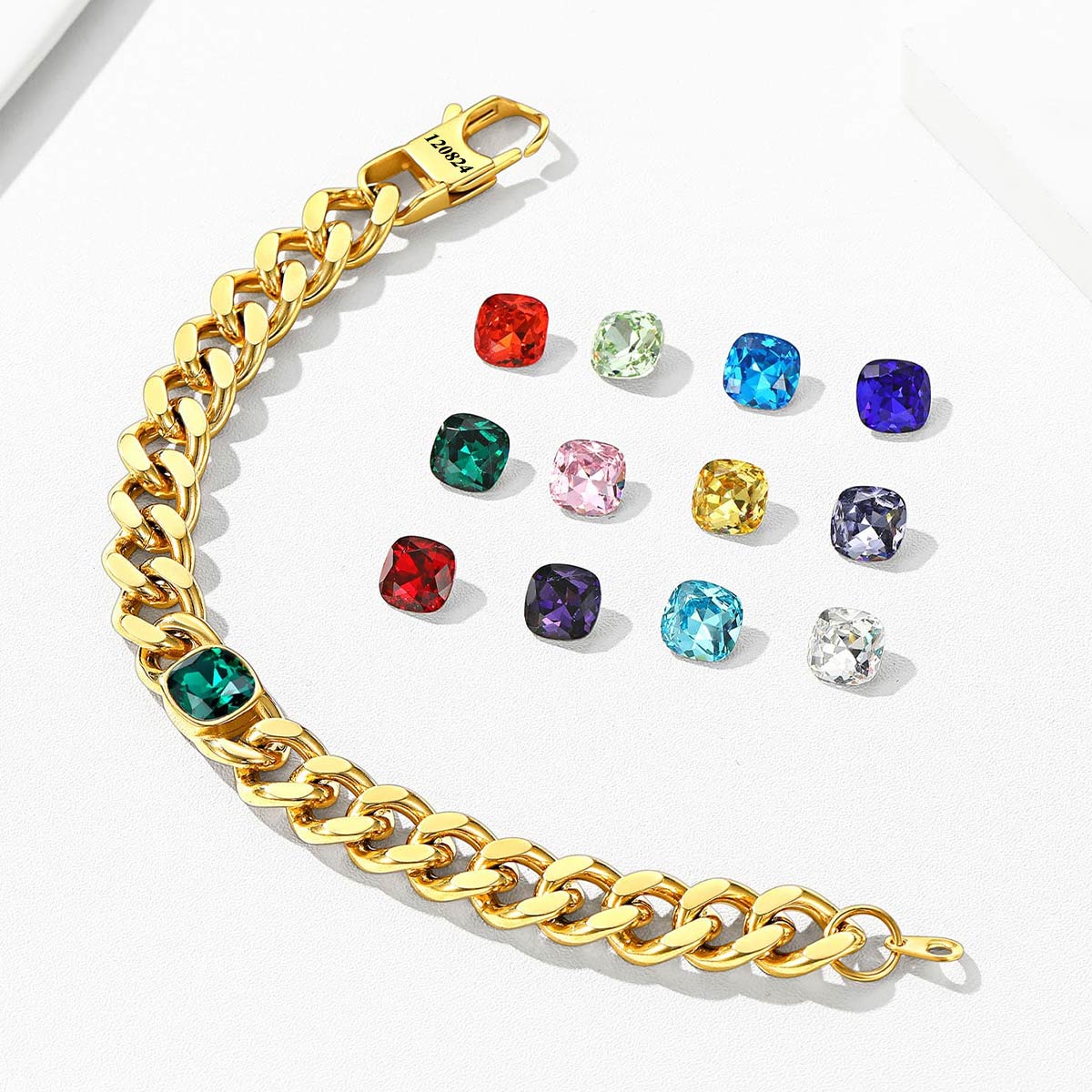  Cuban Link Birthstone Bracelet with Stones