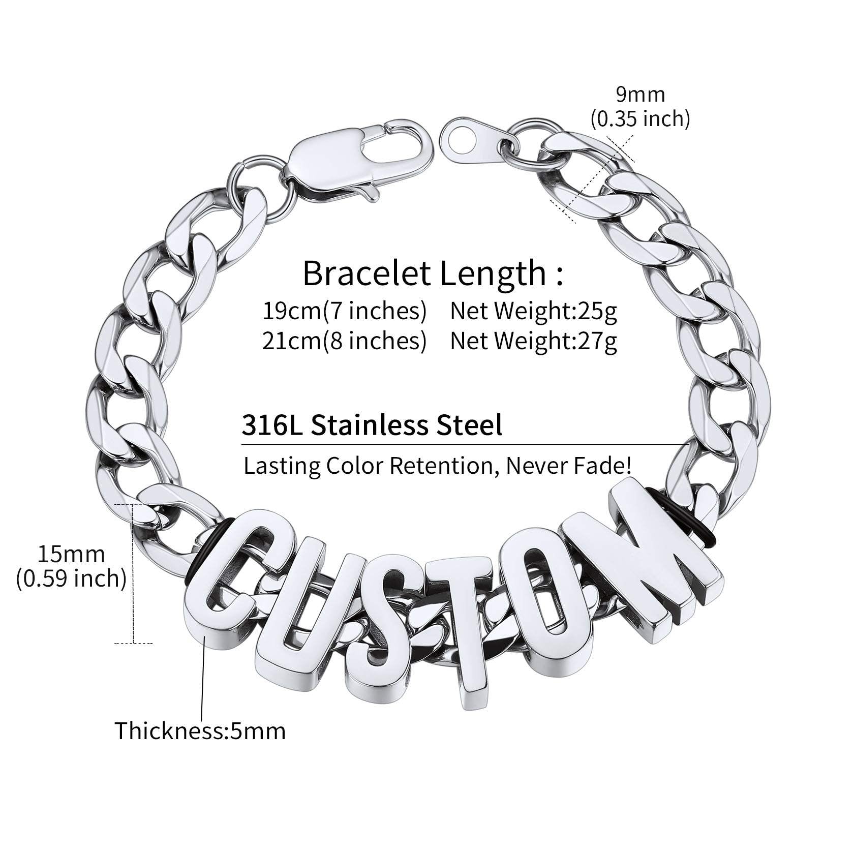 Cuban Link Chain Name Bracelet for Men 9mm Dimension, Durable