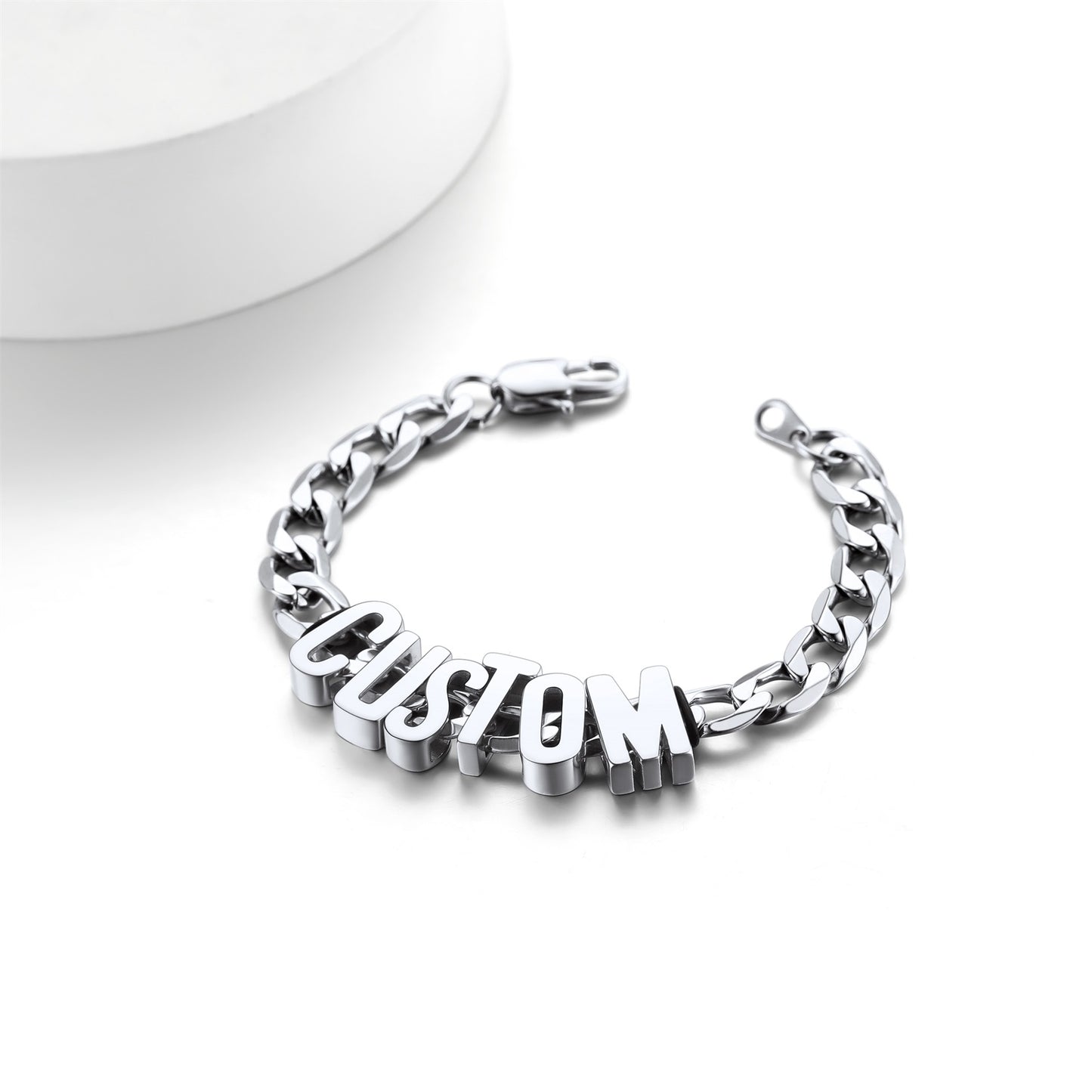 Cuban Link Chain Name Bracelet for Men 9mm Stainless Steel