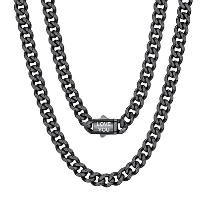 Cuban Link Chain Necklace 9mm Black Plated