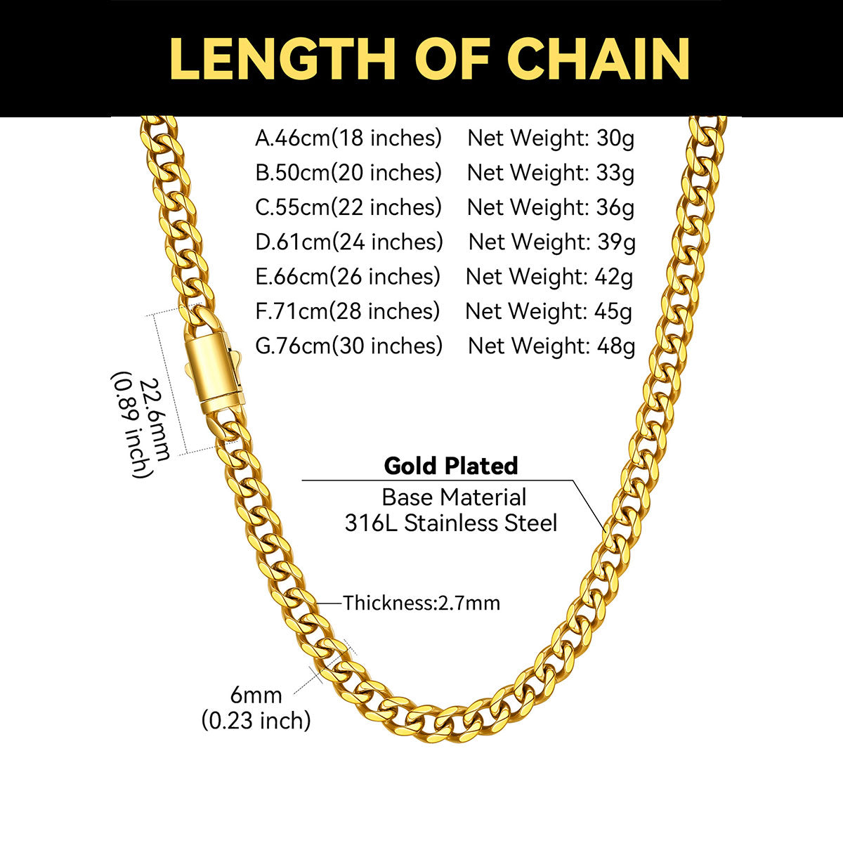 Cuban Link Chain Necklace Dimension, Durable