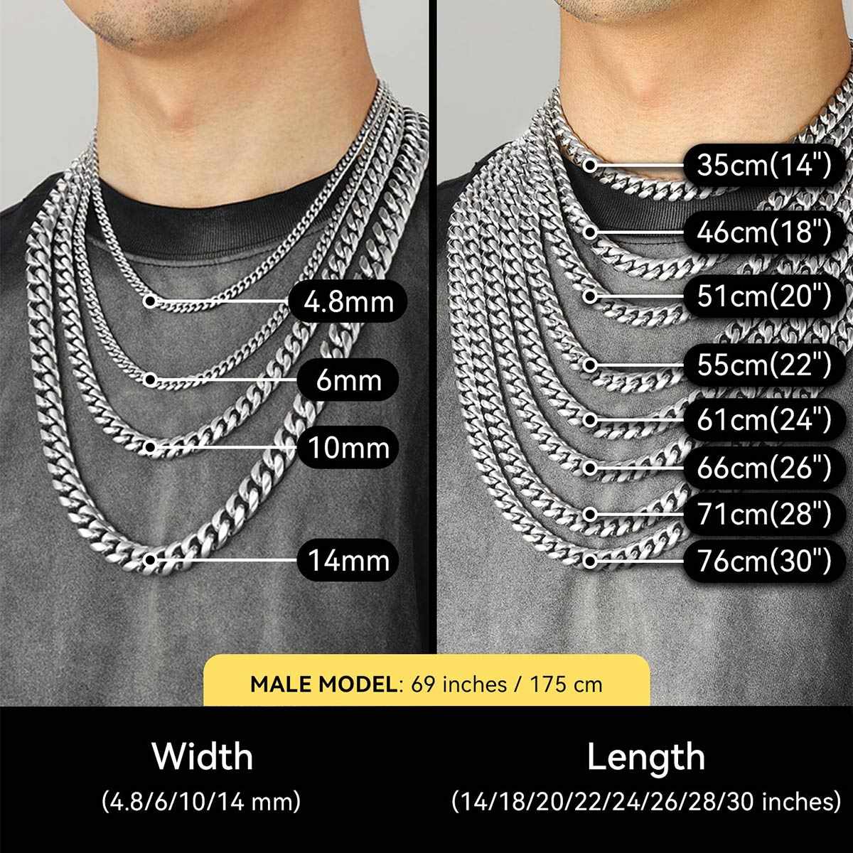 Cuban Link Chain Necklace for Men 4.8/6/10/14mm