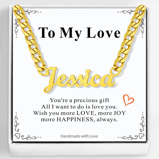 Cuban Link Name Chain Necklace for Women with greeting card