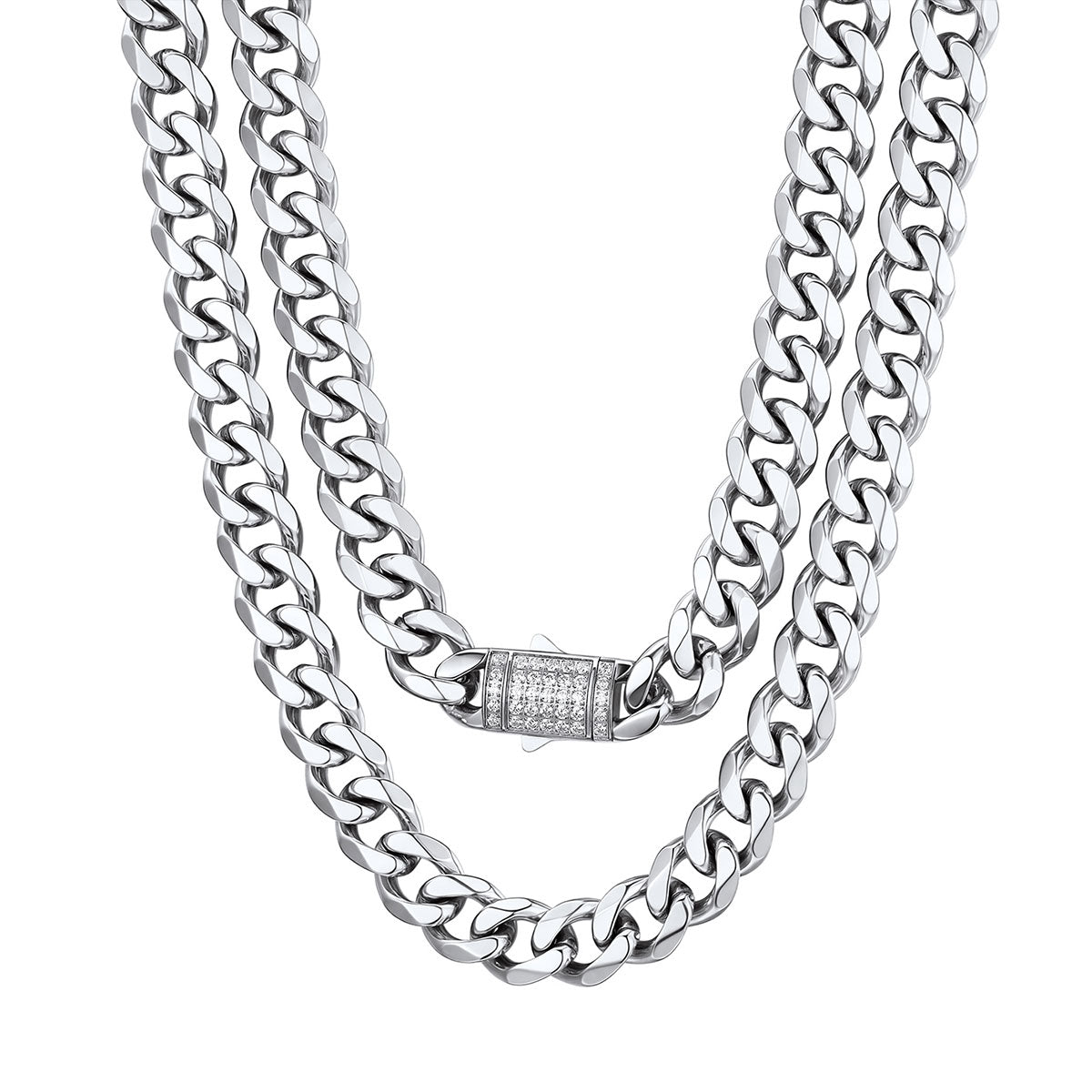 Cuban Link Necklace with Blinged Out Clasp 12mm Steel