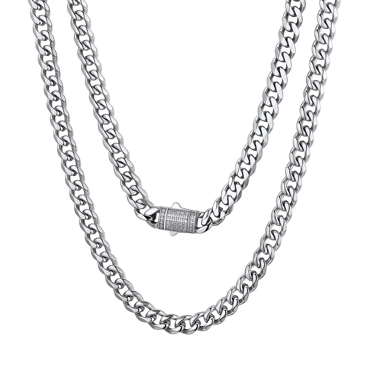 Cuban Link Necklace with Blinged Out Clasp 6mm steel