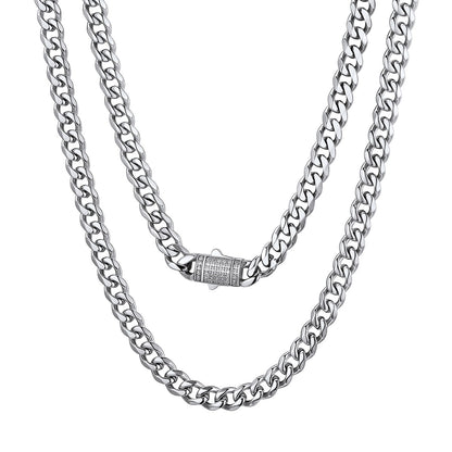 Cuban Link Necklace with Blinged Out Clasp 6mm steel