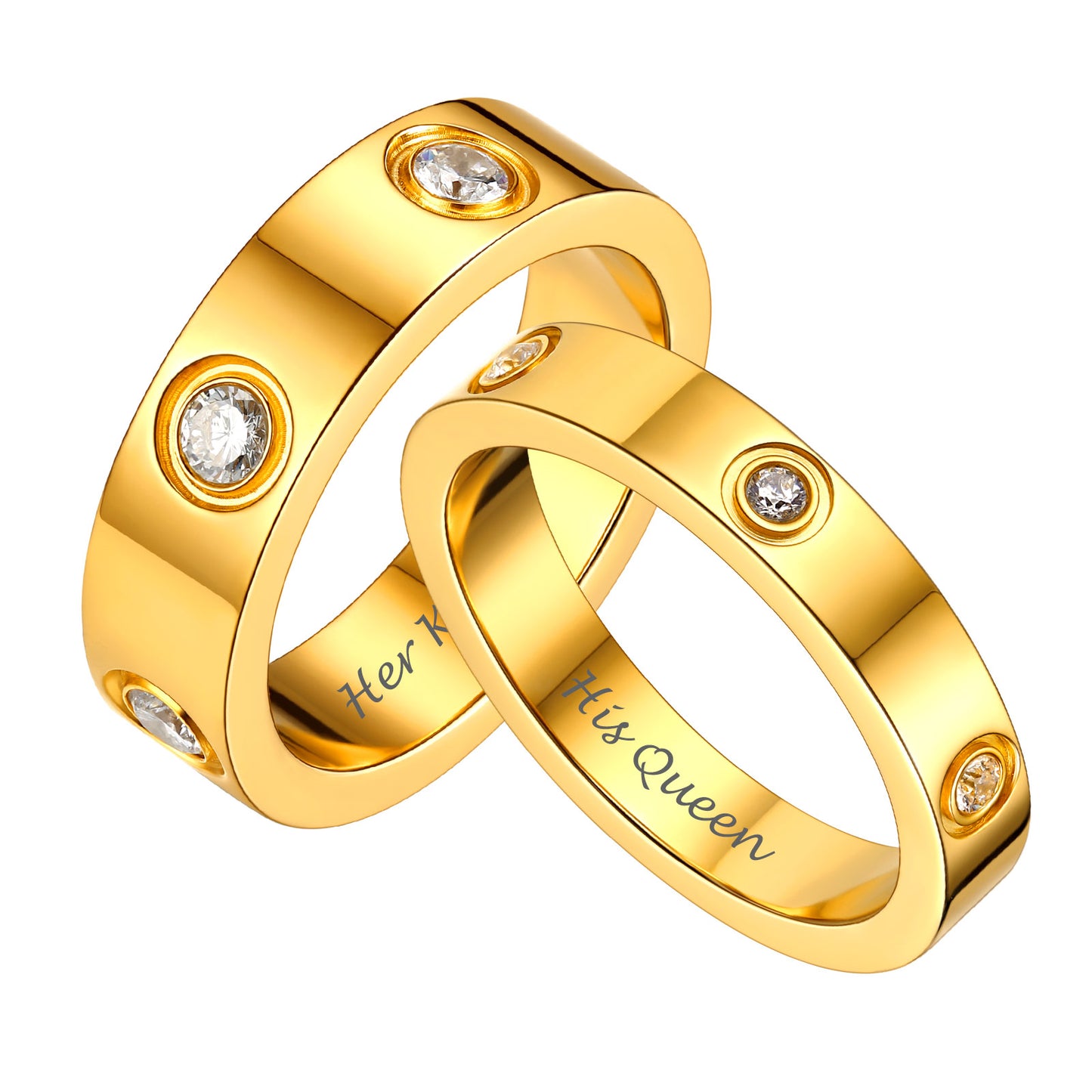 Cubic Zirconia Love Band Promise Rings for Couple