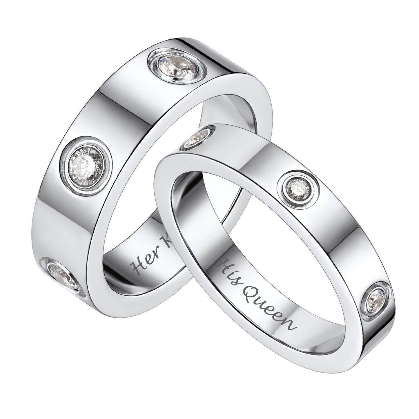 Cubic Zirconia Love Band Promise Rings-for-Couple