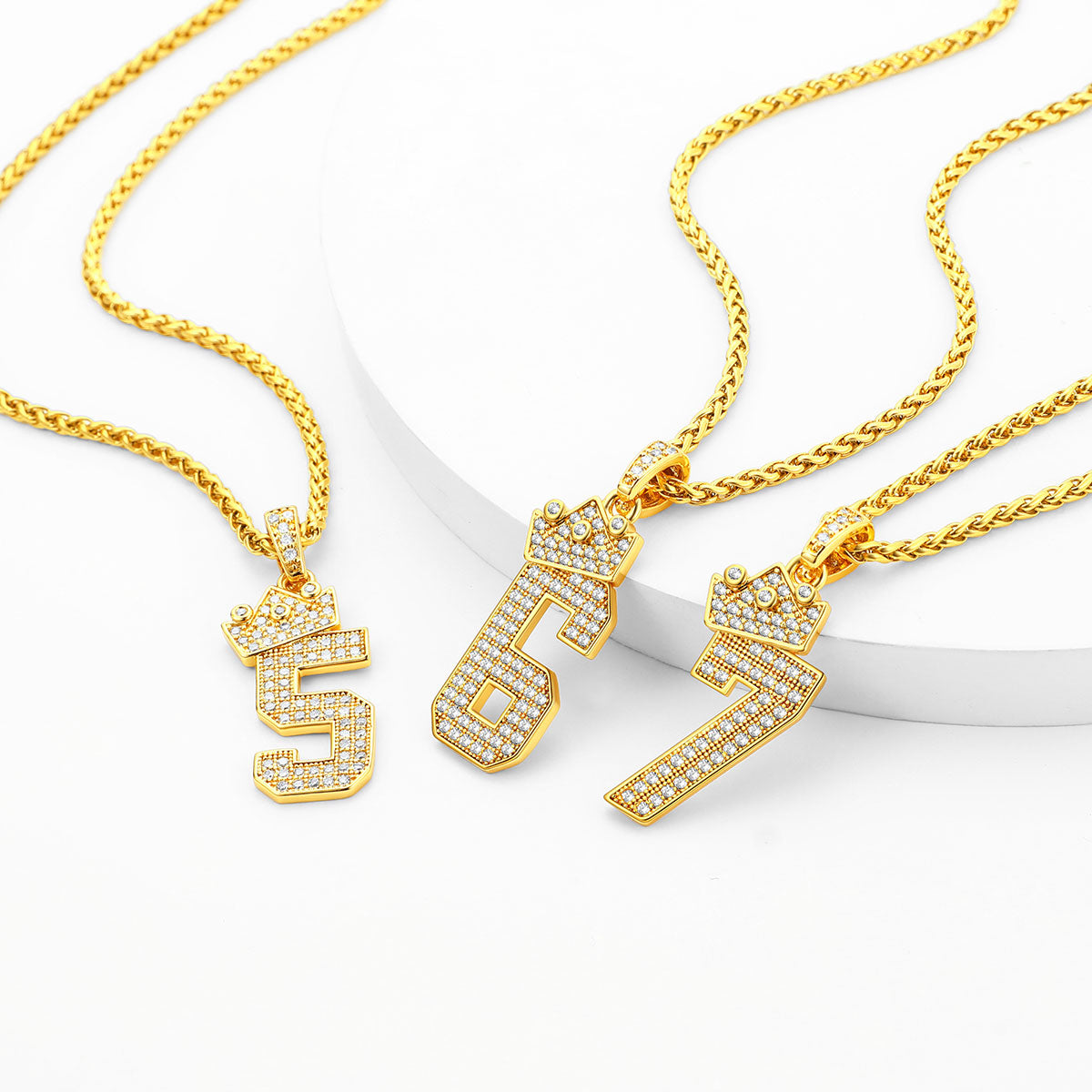 Cubic Zircoina Crown Number Necklace