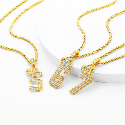 Cubic Zircoina Crown Number Necklace