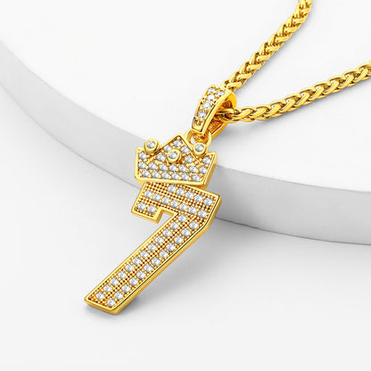 Cubic Zircoina Crown Number Necklace for men