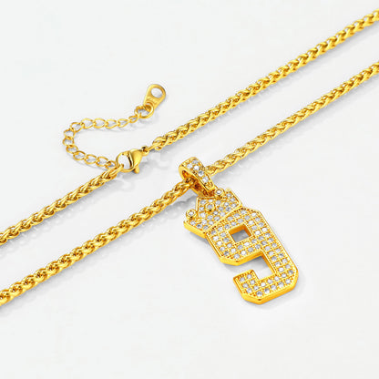 Cubic Zircoina Crown Number Necklace for women men
