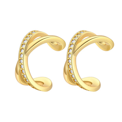 Cubic Zirconia Cross Ear Cuff Earrings Gold Plated