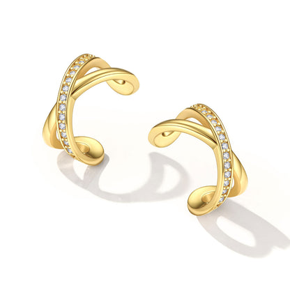 Cubic Zirconia Cross Ear Cuff Earrings in Gold Plated