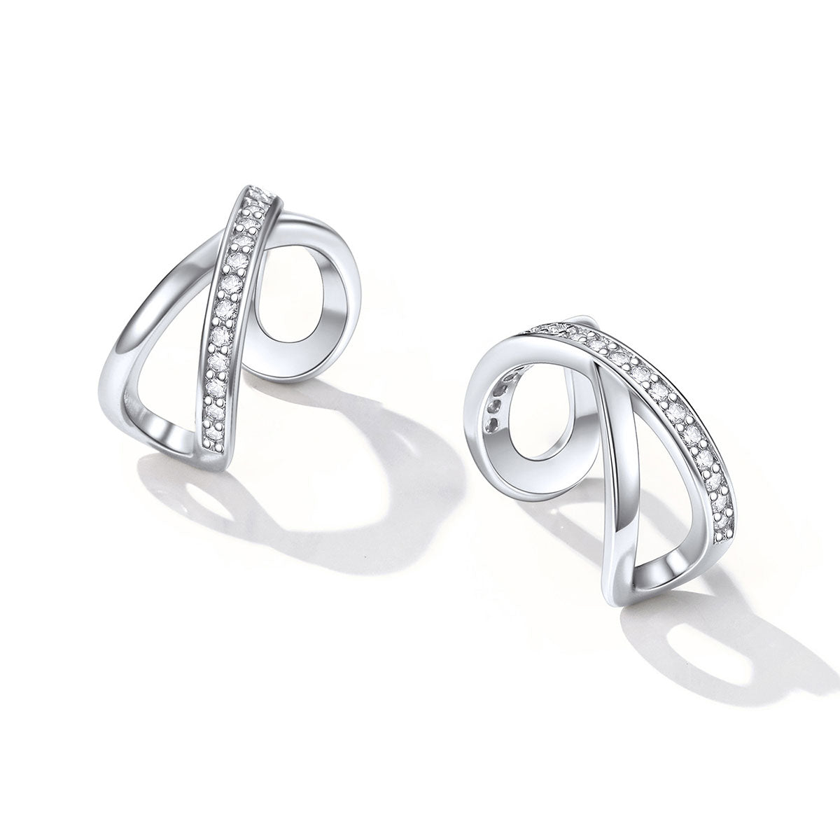 Cubic Zirconia Cross Ear Cuff Earrings in Stainless Steel